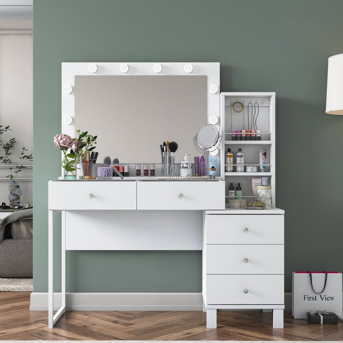 Hanah Home Mesa de Maquillaje Blanca con 10 Focos